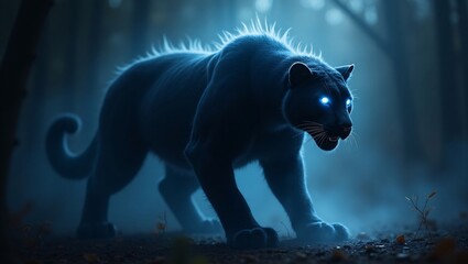 Majestic dark panther glowing eyes night forest