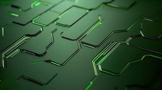 economy trade efficiency concept. Abstract green circuit pattern with intricate lines and shapes.
