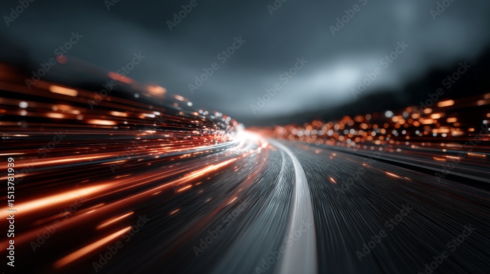 Aufkleber A dynamic digital representation of data flow is seen on a curved road, illustrating the intersection of technology and transportation, set against a dark, atmospheric backdrop