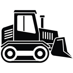 Vector illustration of heavy industrial construction vehicles like a truck, tractor, and excavator icon