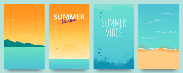 simple minimalist summer spring beach vector design illustration background with beach scene theme design. for banner, poster, social media, promotion