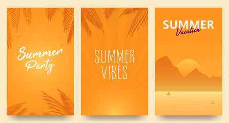 simple minimalist summer spring sunset orange vector design illustration background with sunset scene theme design. for banner, poster, social media, promotion