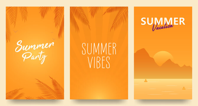 simple minimalist summer spring sunset orange vector design illustration background with sunset scene theme design. for banner, poster, social media, promotion