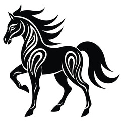 Obraz premium Tribal Horse Silhouette – A stylized horse silhouette with tribal or tattoo-style line art. 