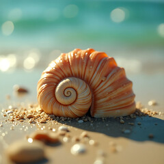 Spiral Seashell Gleaming on a Sunny Beach Shore