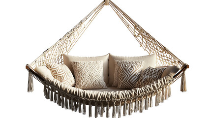 Obraz premium A white hammock with a white pillow and a white pillow with a brown design