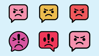Angry Emoji Faces in Speech Bubbles. Chat Reaction Icon Set for Social Media.