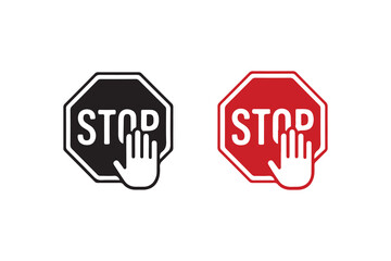 Two Stop Signs: Black and Red, Representing Caution