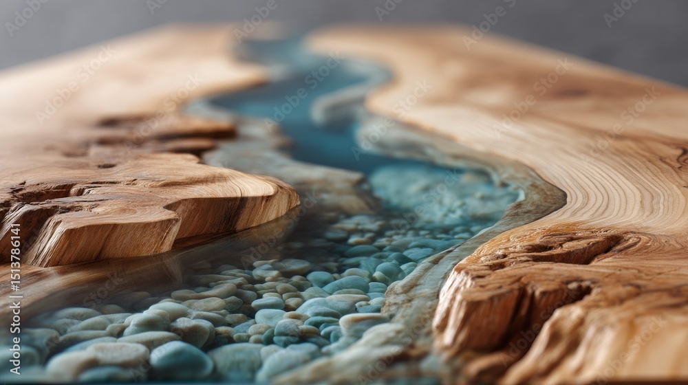 Poster this striking wooden table features a river design crafted from resin and stones, highlighting natur