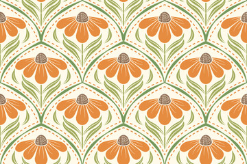 flower pattern seamless, silhouette of hibiscus flowers, hand drawn botanical.	