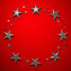 AI generated images of golden and silver stars on a red background. Christmas background