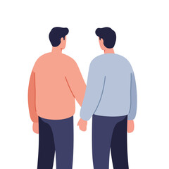 Fototapeta premium Two men holding hands while turning away from each other