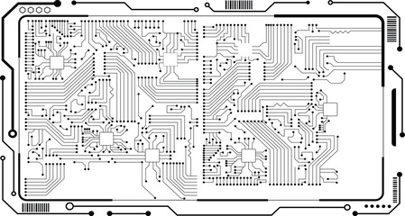 Electronic circuit board close up. Motherboard digital chip. High-tech technology background. 