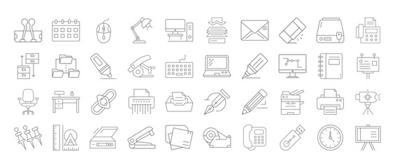 Office supply  Modern thin line icons set vector illustration with workplace equipment