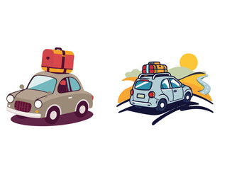 Naklejka premium Travel tour road trip car different types vector illustration