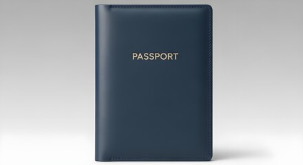 Dark blue passport cover, for travel documents, with copy space