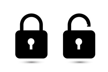Locked and unlocked black line icon set.Lock icon collection. Flat security symbol. Vector illustration
