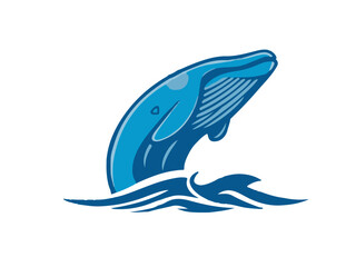 Whale leaping jumping out of water as logo or vector illustration