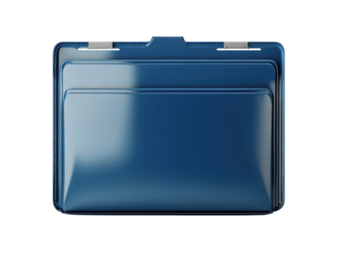 A blue folder with a silver handle