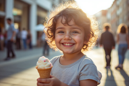 young boy eating an ice cream cone