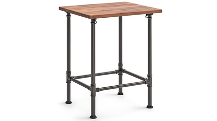 A wooden table with metal legs