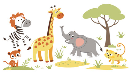 Naklejka premium Adorable Safari Animals and Nature Elements for Nursery Decor
