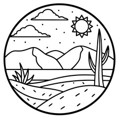 Desert Dusk line art vector