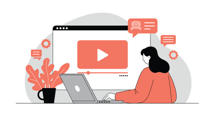 Young woman working on laptop, a concept of business and technology