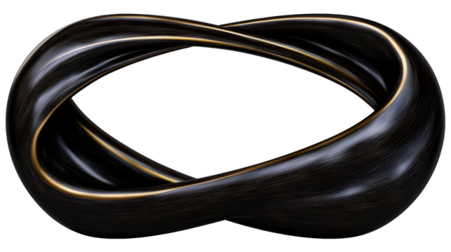 Abstract curved shape with gold edge, cut out transparent