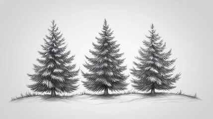 Obraz premium Three realistic pencil sketches of evergreen trees