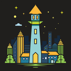 Peaceful City Line Art Vector