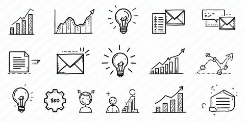 Fototapeta premium Hand-Drawn Doodle Business Icons – Sketch Style Vector Set for Presentations 