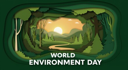 Celebrating World Environment Day A Paper Cut Forest Sunset Illustration