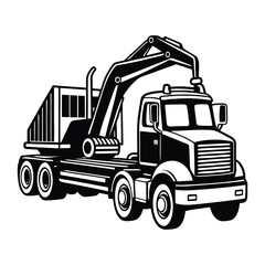 Naklejka premium Lowboy Truck Hauling an Excavator Svg