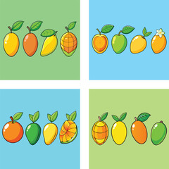 Cartoon Mango Fruit Illustrations Isolated On Different Color Backgrounds