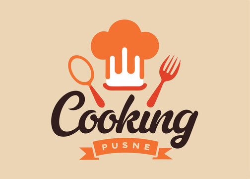 Restaurant logo with chef and frok spoon icon 