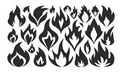 Fire Flame Icons Set – Solid Burn Symbol for Alert, Heat, Safety, UI Design
