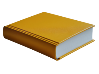 A yellow book with a white spine