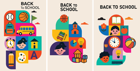 Back to school, geometrical modern style design. Back to school sale, promotion, poster and flyer. Vector illustration