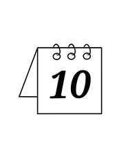 A black outline icon of a desk calendar showing the number "10".