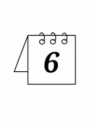 A black outline icon of a desk calendar showing the number "6".