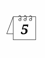 A black outline icon of a desk calendar showing the number "5".