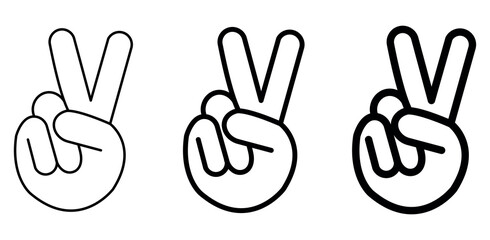 Hand gesture V sign for victory or peace line icon. Simple outline style for apps and websites. Vector illustration on a white background.
