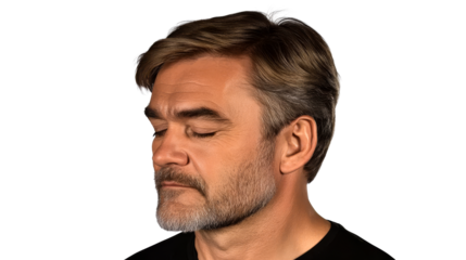 Man's Profile with Eyes Closed, Serious Expression, cut out transparent