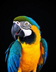 Fototapeta premium Colorful macaw parrot posing against black background 