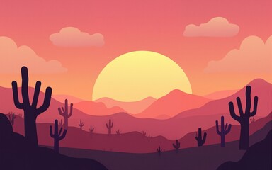 Pink and Orange Desert Sunset Landscape. High quality