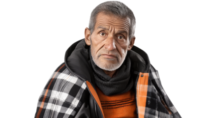 Older Hispanic Male Portrait, Stern Expression, Casual Wear, cut out transparent