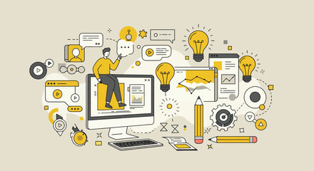 Social media network connection concept with diverse icons for business, internet, and mobile communication technology