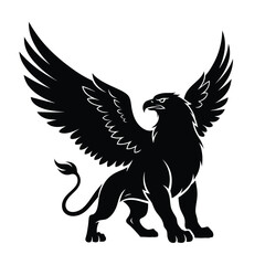 Majestic griffin silhouette combining eagle and lion features. Perfect for fantasy art, logos, tattoos, and mythical designs.

