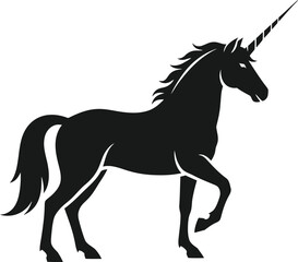 Elegant unicorn running silhouette for fantasy, kids’ designs, tattoos, and magical projects.

